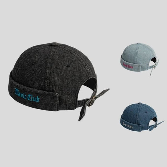 Washed Brimless Denim Embroidered Hat Lettering
