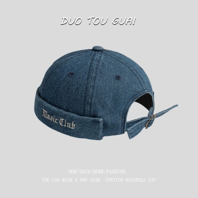 Washed Brimless Denim Embroidered Hat Lettering