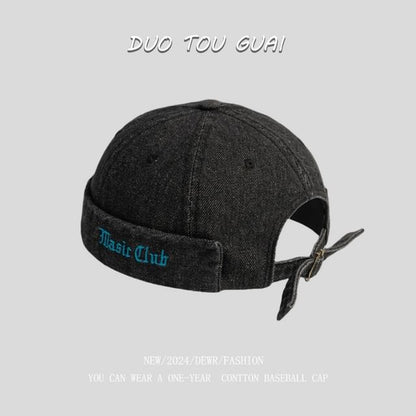 Washed Brimless Denim Embroidered Hat Lettering