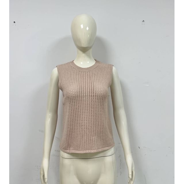 Plain Neck Round Top Knit Sleeveless
