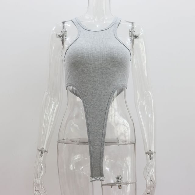 Sleeveless Neck Plain Crew Bodysuit Top