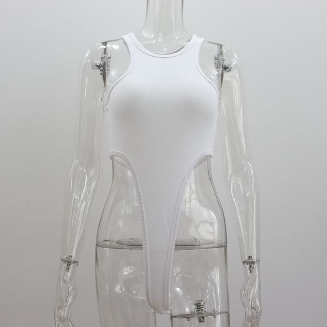 Sleeveless Neck Plain Crew Bodysuit Top