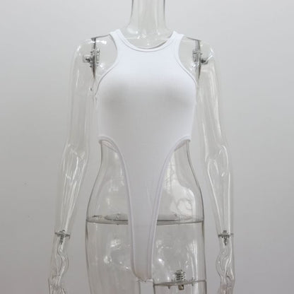 Sleeveless Neck Plain Crew Bodysuit Top