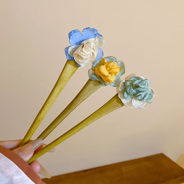 Floral Fabric Wooden Hair Stick