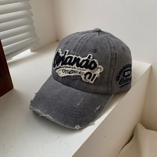 Washed Applique Cap Baseball Distressed Lettering