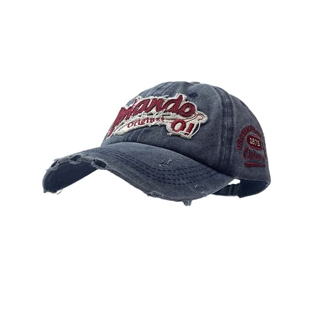 Washed Applique Cap Baseball Distressed Lettering