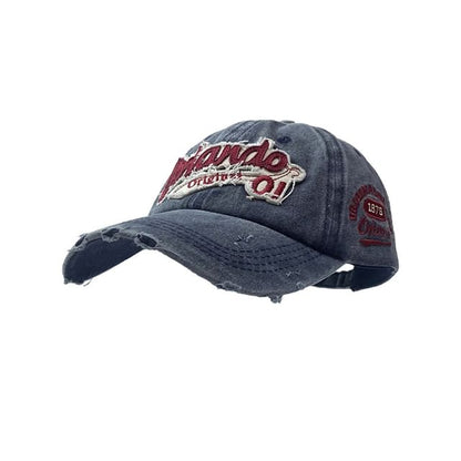 Washed Applique Cap Baseball Distressed Lettering