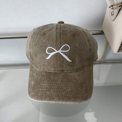 Washed Cap Bow Baseball Embroidered