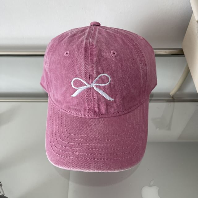 Washed Cap Bow Baseball Embroidered