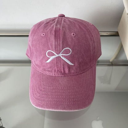 Washed Cap Bow Baseball Embroidered