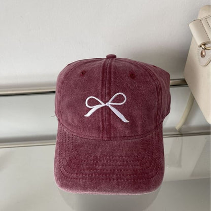 Washed Cap Bow Baseball Embroidered