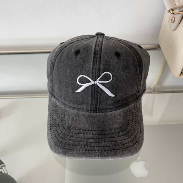Washed Cap Bow Baseball Embroidered