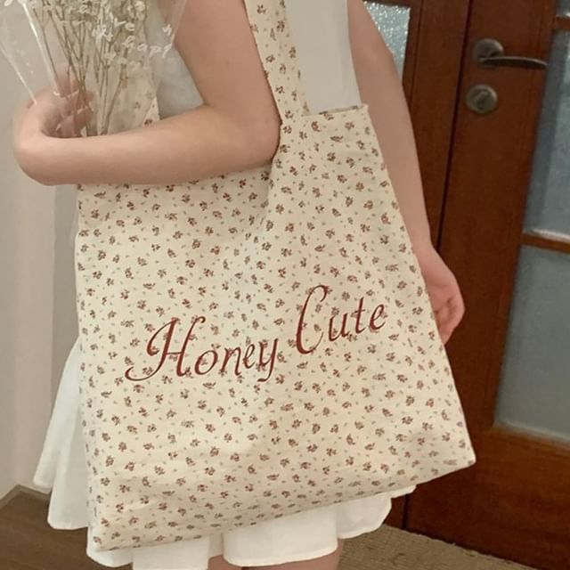 Floral Lettering Shopper Bag