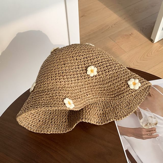 Bucket Straw Flower Hat