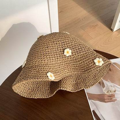 Bucket Straw Flower Hat