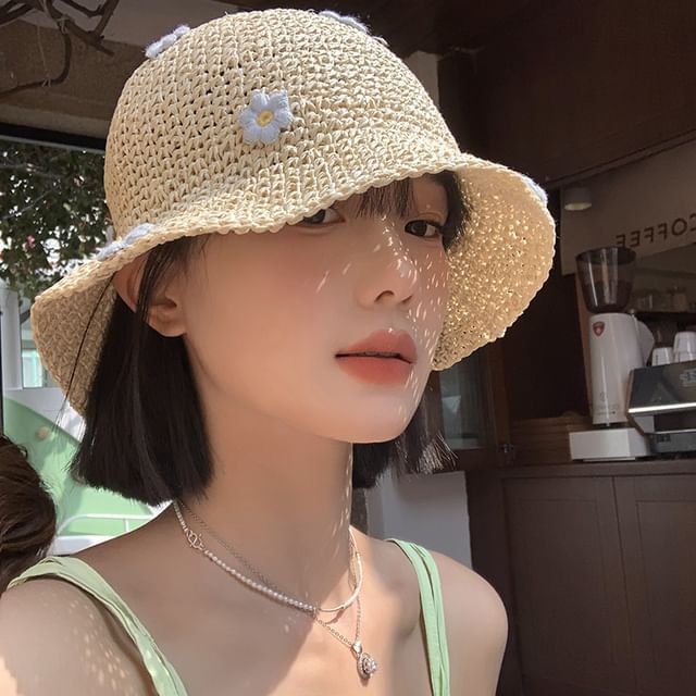 Bucket Straw Flower Hat