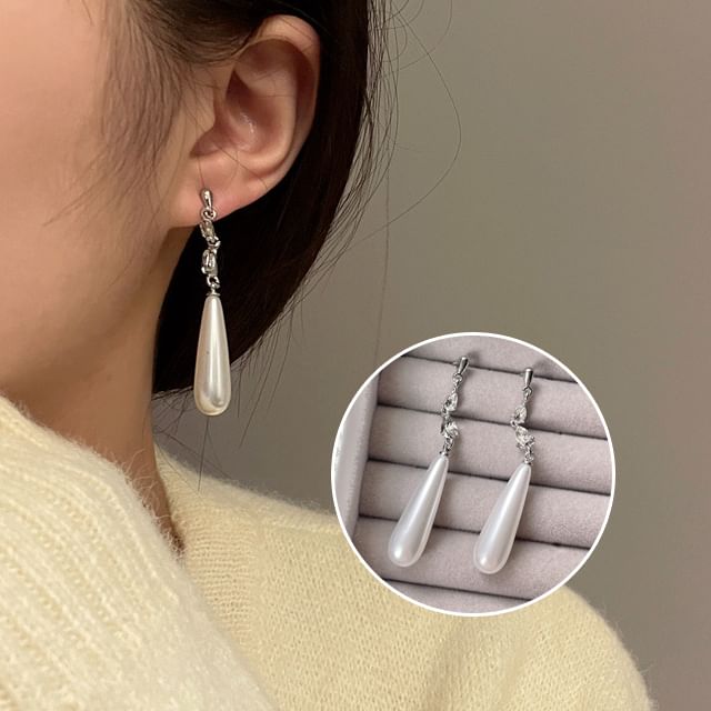 Faux Earring Dangle Pearl Alloy