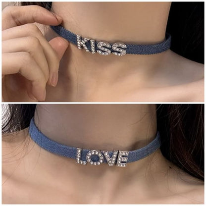Designs) Choker Denim (Various Rhinestone Lettering