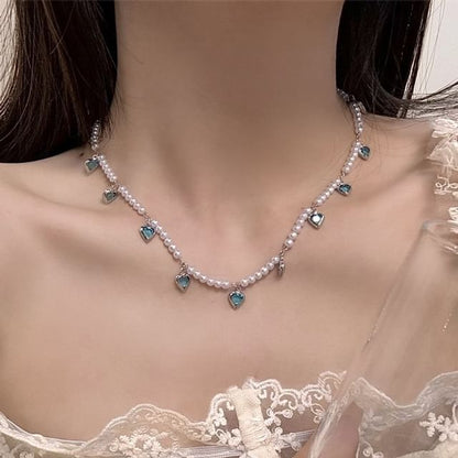 Heart Fringed Faux Choker Pearl