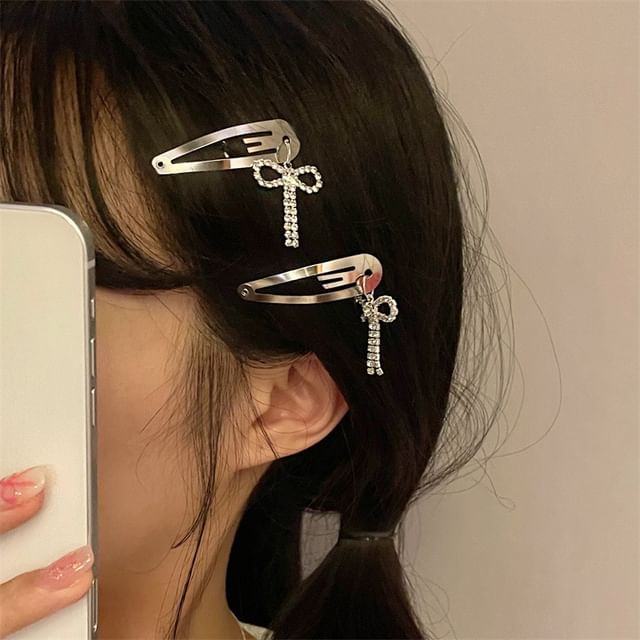 Bow Rhinestone Clip Hair Alloy