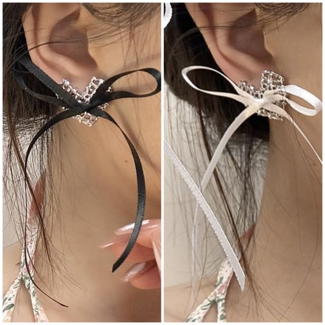 Stud Heart Alloy Ribbon Earring