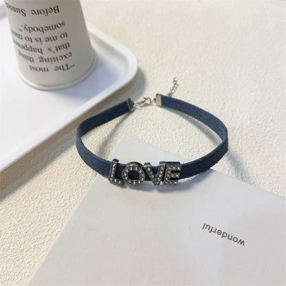 Designs) Choker Denim (Various Rhinestone Lettering