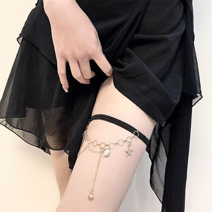 Chain Thigh Faux Pearl Starfish Layered Shell