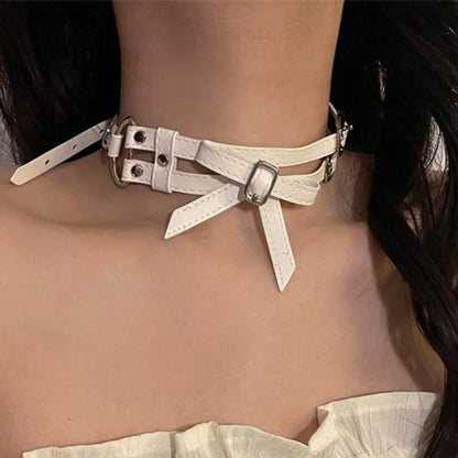 Faux Layered Bow Leather Choker
