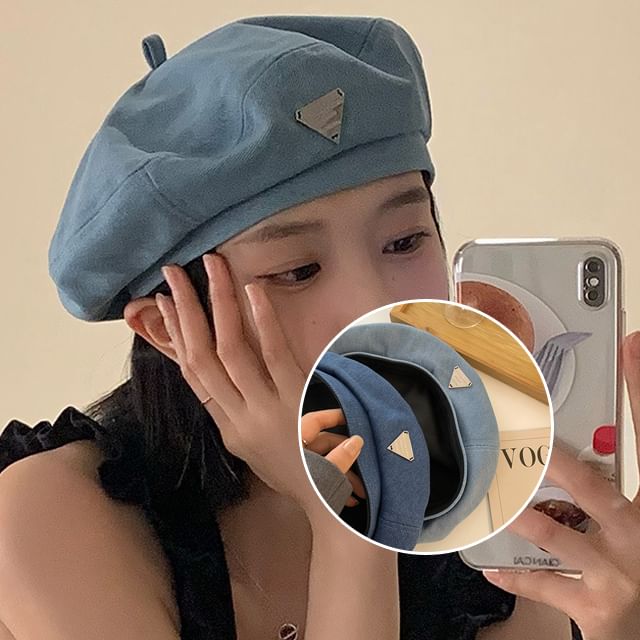 Plain Panel Beret Denim