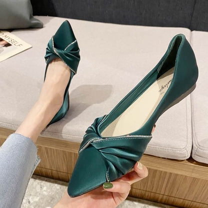 Pointed-Toe Bow Rhinestone Flats