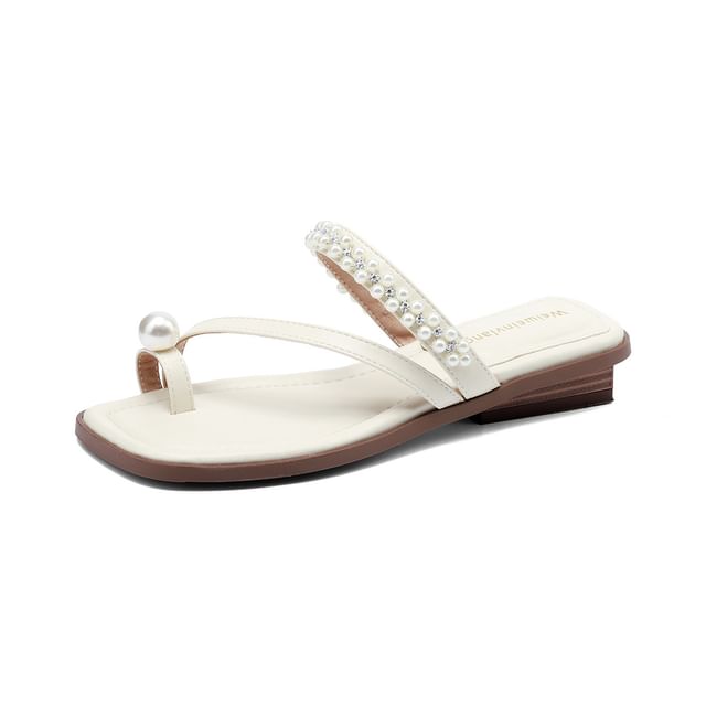 Faux Pearl Toe Loop Slide Sandals