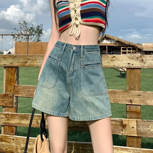 Washed Shorts High Waist Denim