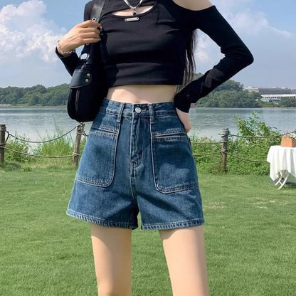 Washed Shorts High Waist Denim