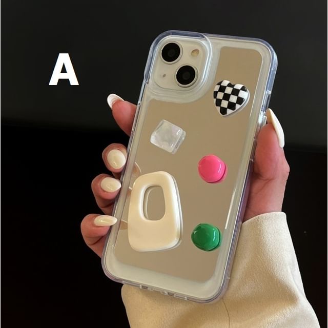 Heart Applique Mirror Phone Case For iPhone 11, 11 Pro Max, 12/12 Pro, 12 Pro Max, 13, 13 Pro, 13 Pro Max, 14, 14 Plus, 14 Pro, 14 Pro Max, 15, 15 Pro, 15 Pro Max