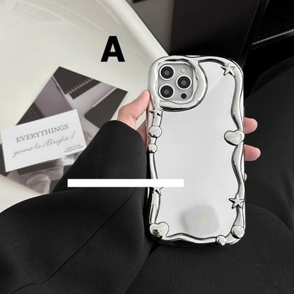 Heart Embossed Mirror Phone Case For iPhone 11, 11 Pro Max, 12/12 Pro, 12 Pro Max, 13, 13 Pro, 13 Pro Max, 14, 14 Plus, 14 Pro, 14 Pro Max, 15, 15 Pro, 15 Pro Max