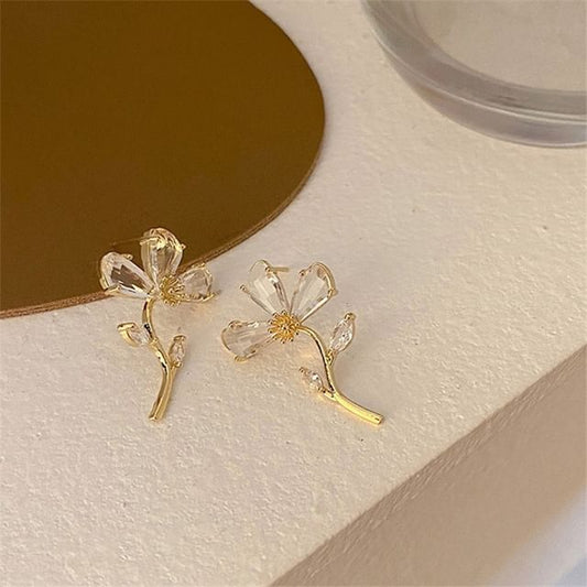 Floral Faux Crystal Alloy Stud Earring