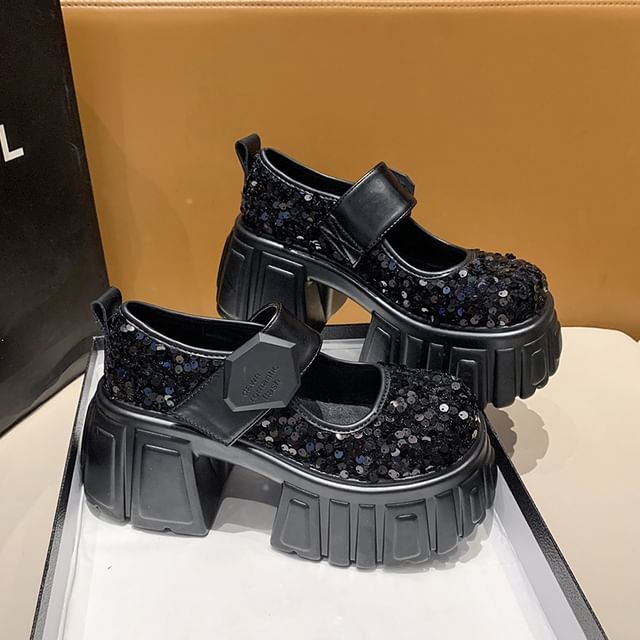 Shoes Mary Sequined Jane Platform