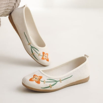 Embroidered Flower Flats