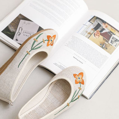 Embroidered Flower Flats