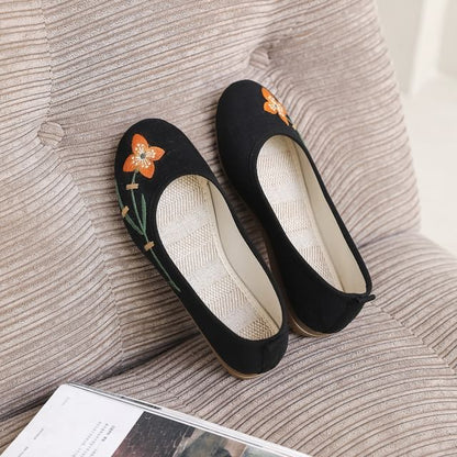 Embroidered Flower Flats