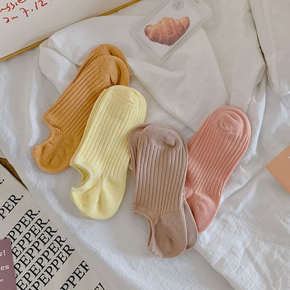 Plain Ribbed No Show Socks Set