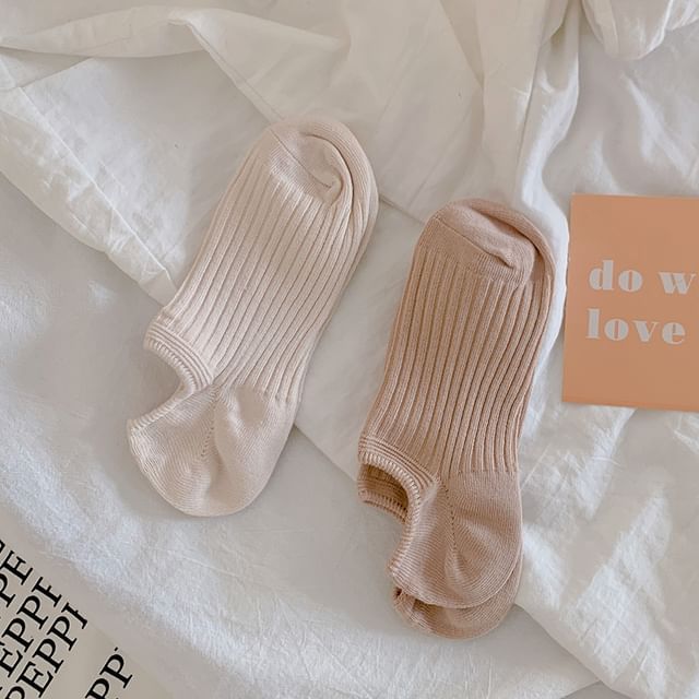 Plain Ribbed No Show Socks Set