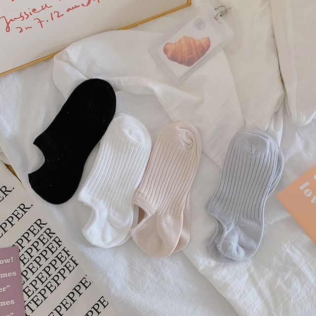 Plain Ribbed No Show Socks Set