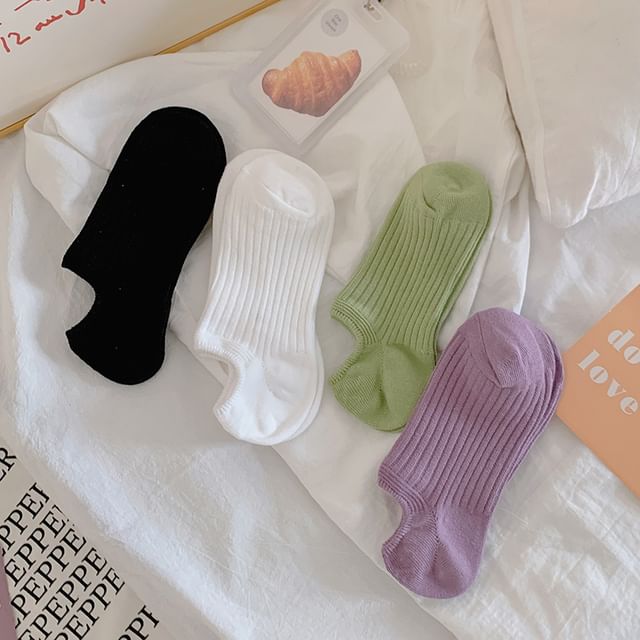 Plain Ribbed No Show Socks Set