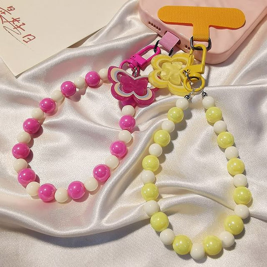 Dragonne de téléphone en perles papillon avec coussinet de lanière