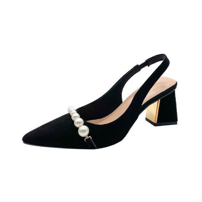 Beaded Slingback Sandals Heel Block Pointed