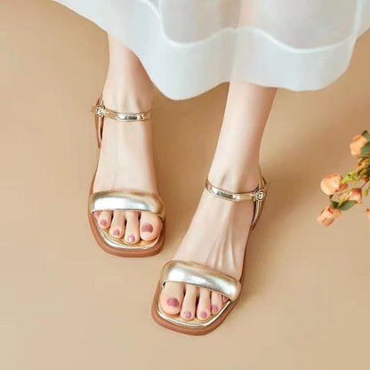 Faux Metallic Leather Sandals