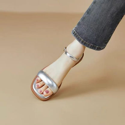 Faux Metallic Leather Sandals