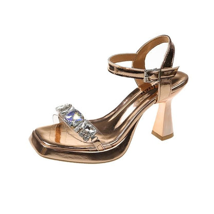 Block Sandals Heel Rhinestone