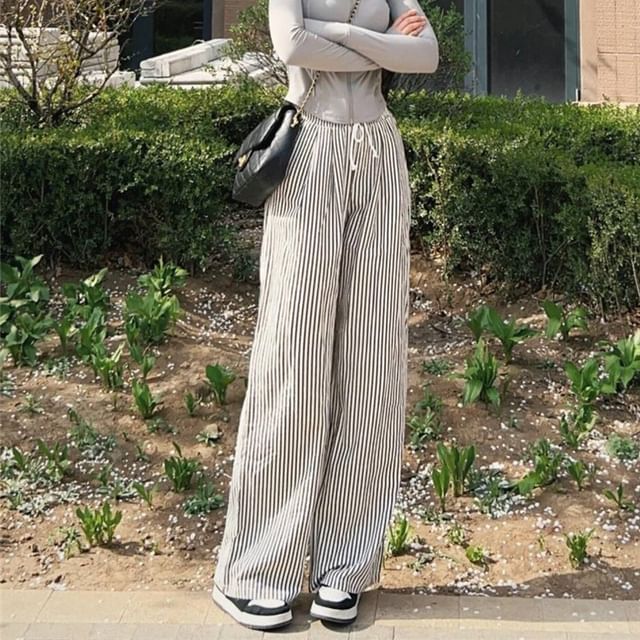 Mid Waist Striped Wide Leg Pants (Various Designs)